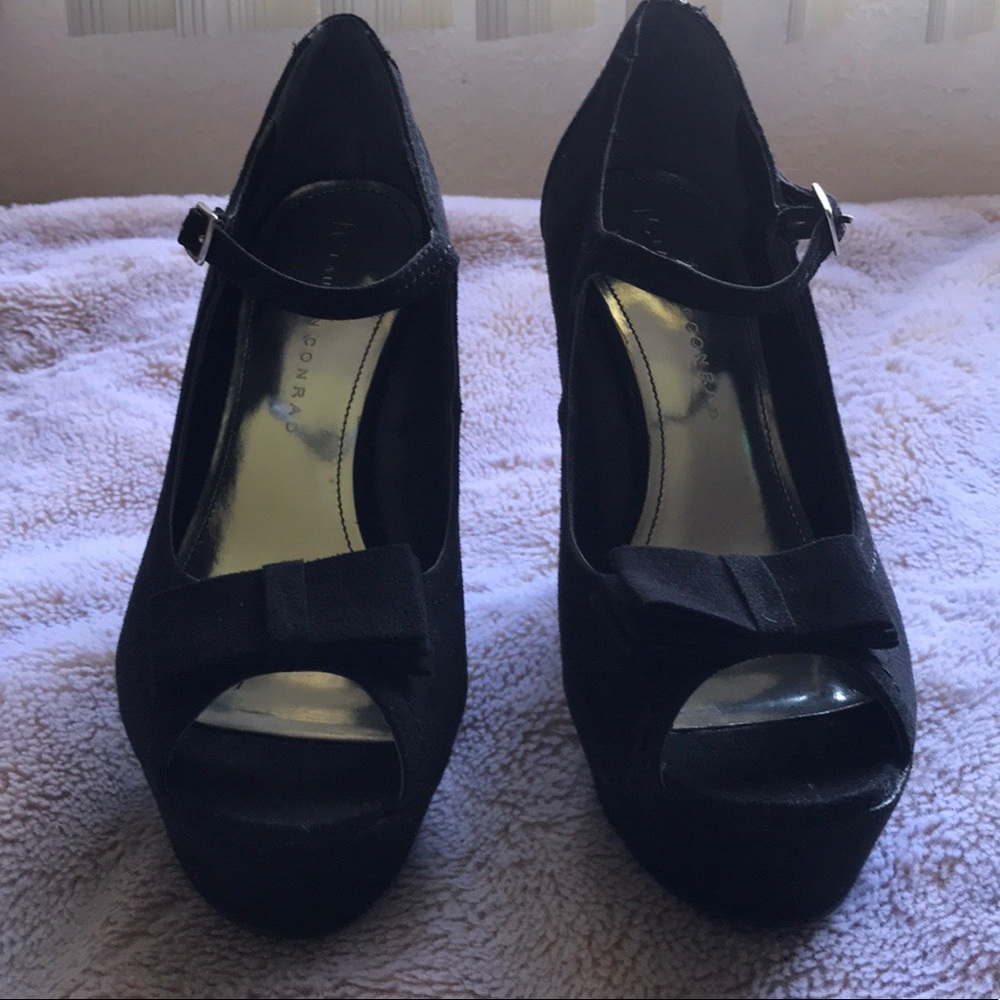 Open toe Black five inch. Platform heels